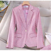 Professional Luxury Temperament Fashion Plaid Blazer and Pants Outfit-Wear To Work Sets-Arimonz-Only Blazer Pink-S-Arimonz