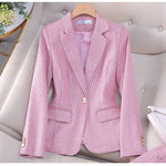 Professional Luxury Temperament Fashion Plaid Blazer and Pants Outfit-Wear To Work Sets-Arimonz-Only Blazer Pink-S-Arimonz