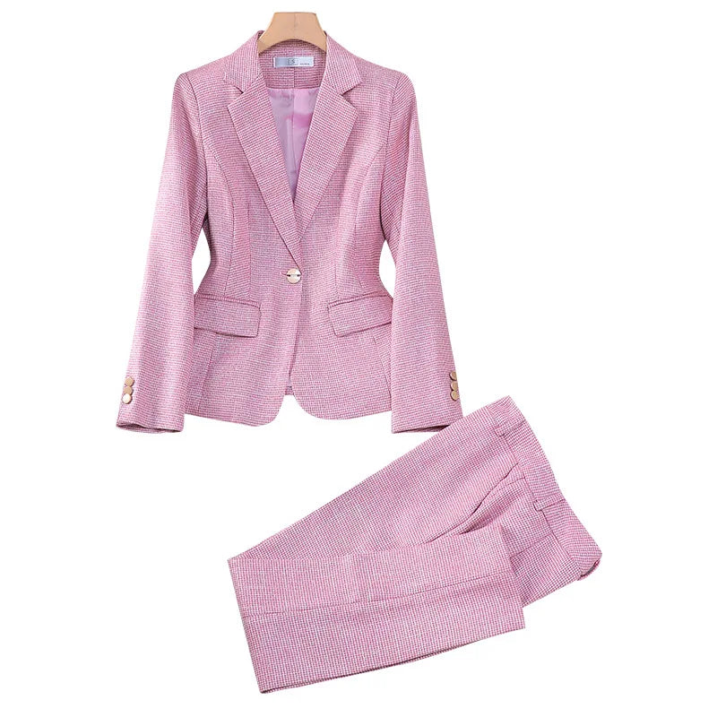 Professional Luxury Temperament Fashion Plaid Blazer and Pants Outfit-Wear To Work Sets-Arimonz-Arimonz