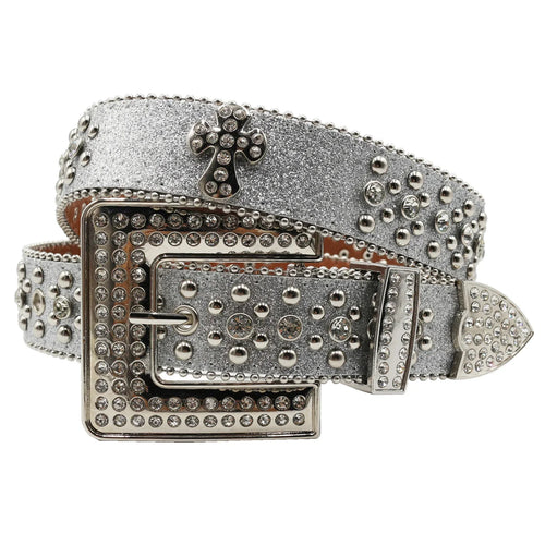 Punk Rhinestone Belts For Women Man Rivet Designer Belt For Jeans-Belts-Arimonz-FK-Cross-Silver-115cm/45inches-Arimonz