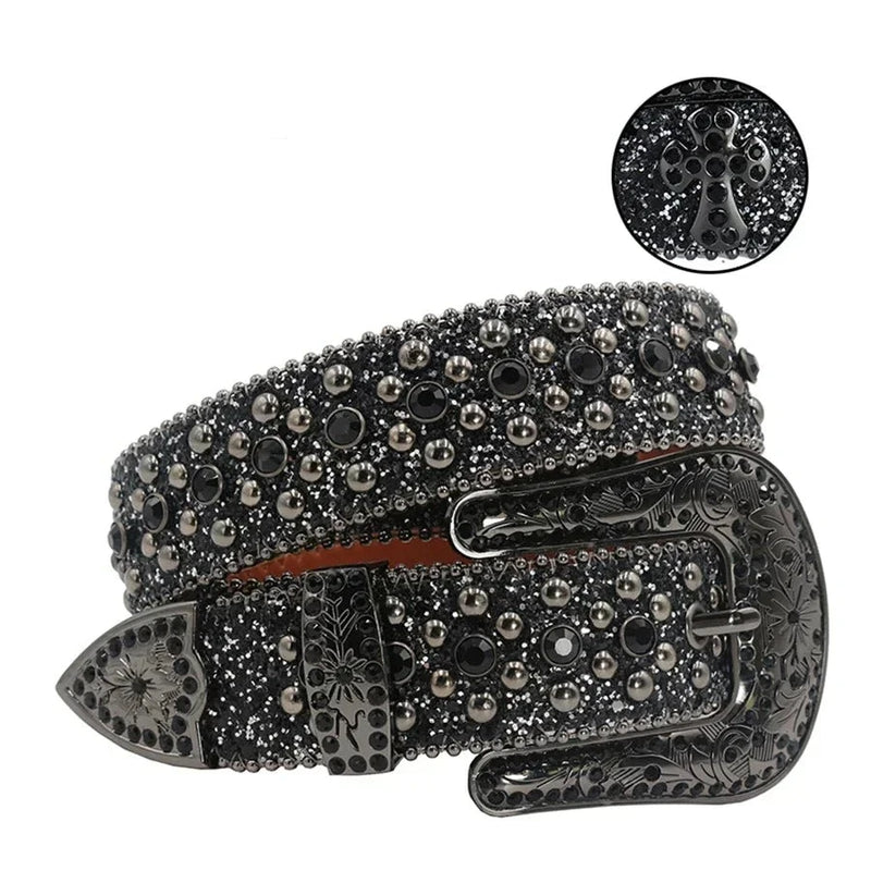 Punk Rhinestone Belts For Women Man Rivet Designer Belt For Jeans-Belts-Arimonz-T-Black-115cm/45inches-Arimonz