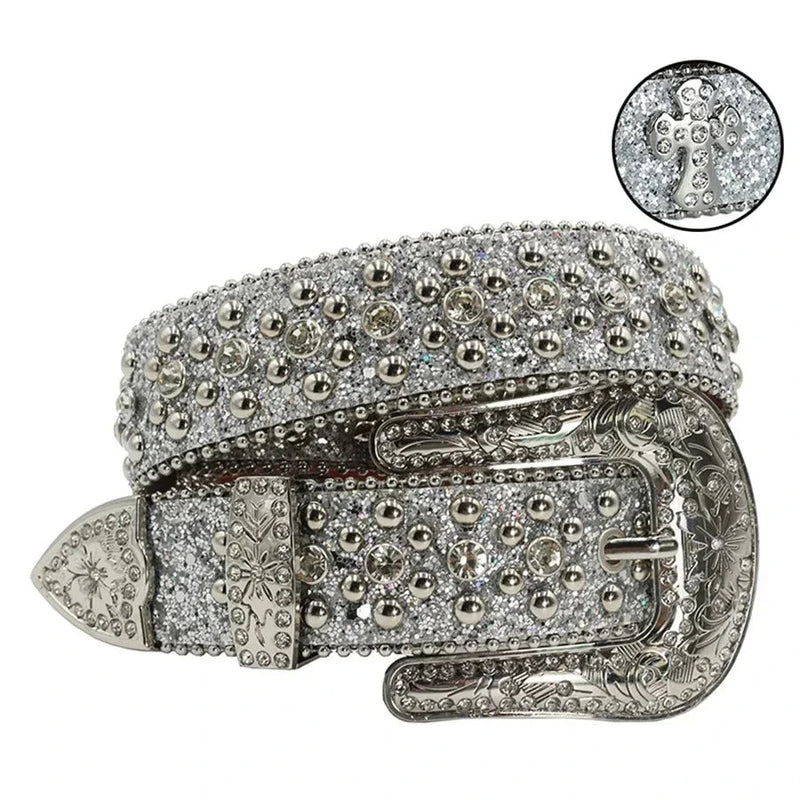 Punk Rhinestone Belts For Women Man Rivet Designer Belt For Jeans-Belts-Arimonz-T-Silver-115cm/45inches-Arimonz