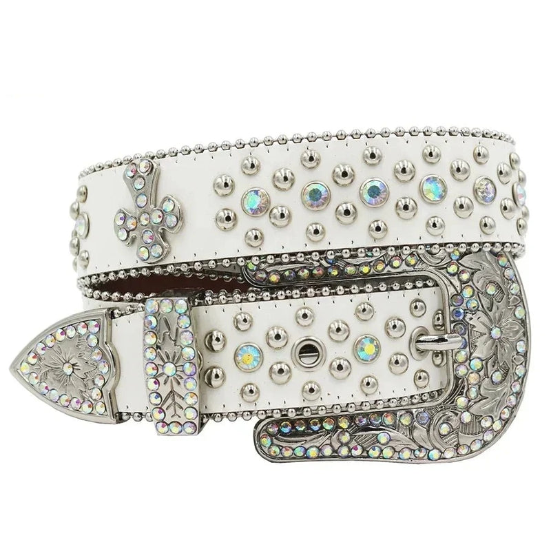 Punk Rhinestone Belts For Women Man Rivet Designer Belt For Jeans-Belts-Arimonz-T-White-115cm/45inches-Arimonz