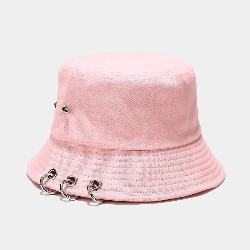 Punk Spiked Rivet Bucket Cap with Metal Rings Panama Streetwear Cap-Bucket Hats-Arimonz-Arimonz