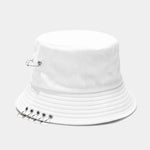 Punk Spiked Rivet Bucket Cap with Metal Rings Panama Streetwear Cap-Bucket Hats-Arimonz-Brooch white-22in-Arimonz