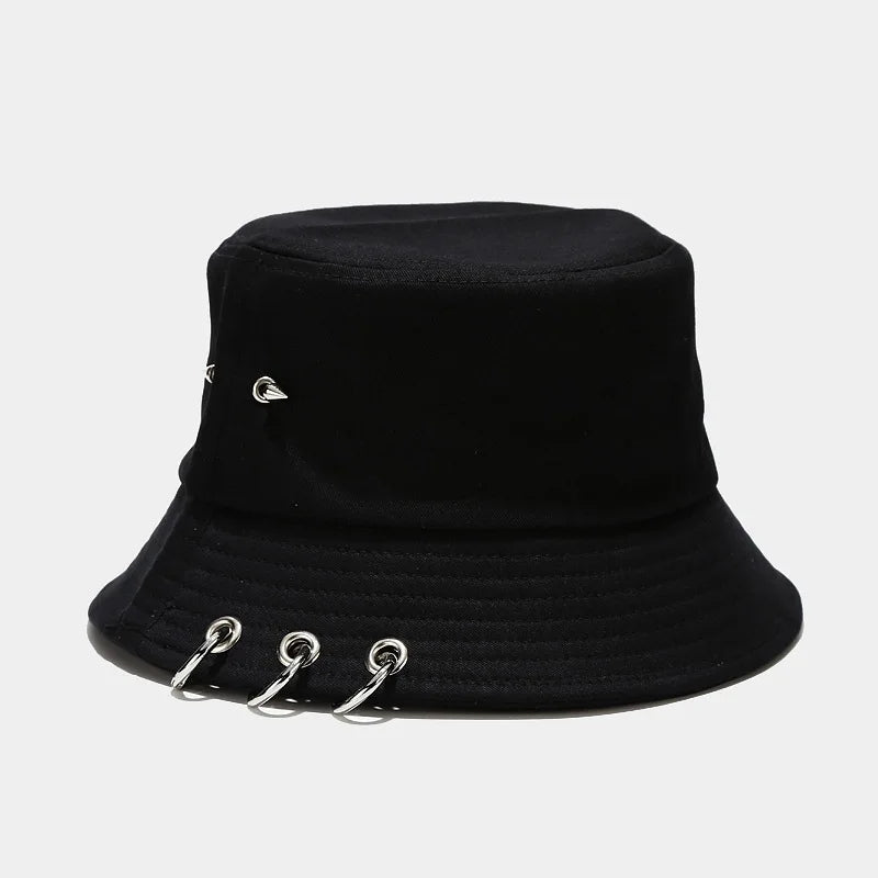 Punk Spiked Rivet Bucket Cap with Metal Rings Panama Streetwear Cap-Bucket Hats-Arimonz-Rivets black-22in-Arimonz
