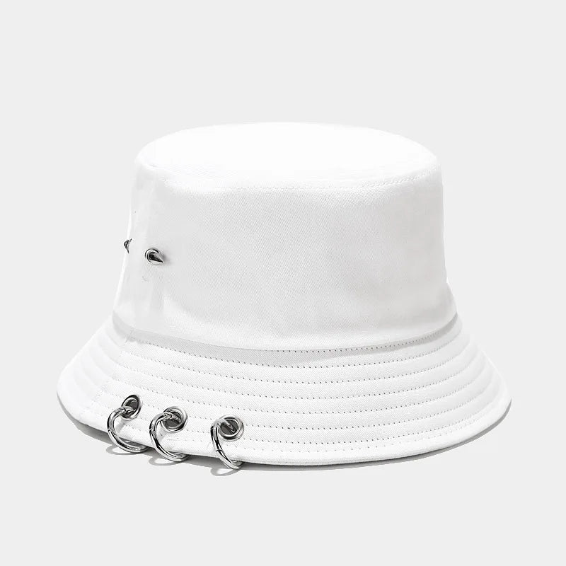 Punk Spiked Rivet Bucket Cap with Metal Rings Panama Streetwear Cap-Bucket Hats-Arimonz-Rivets white-22in-Arimonz