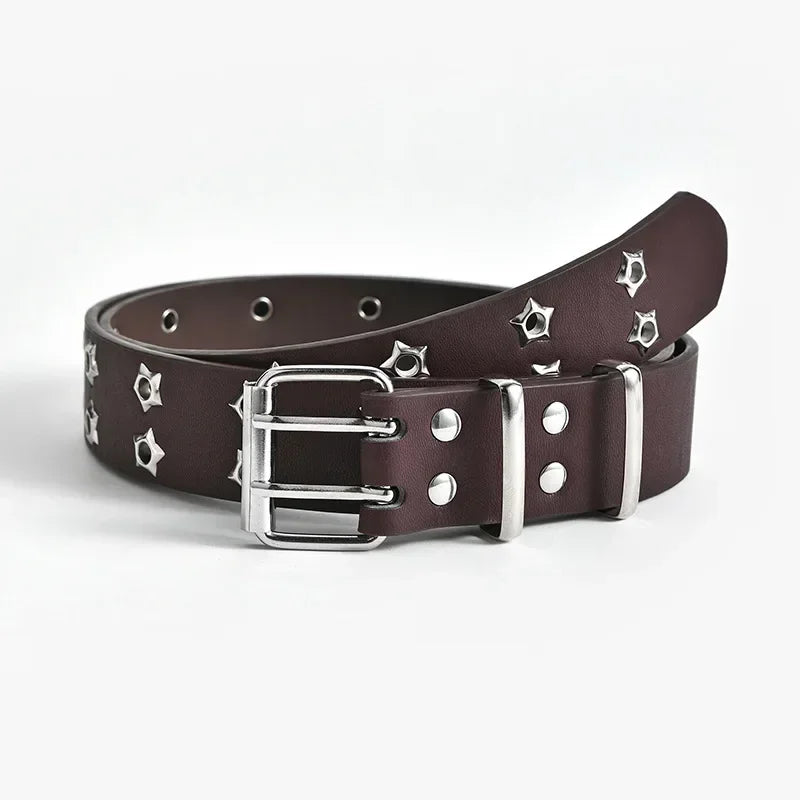 Punk Style Chain Belt Adjustable Hollow Star Double Metal Buckle-Belts-Arimonz-coffee-1.29in-43in-Arimonz