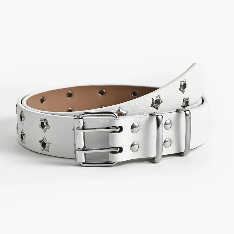 Punk Style Chain Belt Adjustable Hollow Star Double Metal Buckle-Belts-Arimonz-white-1.29in-43in-Arimonz