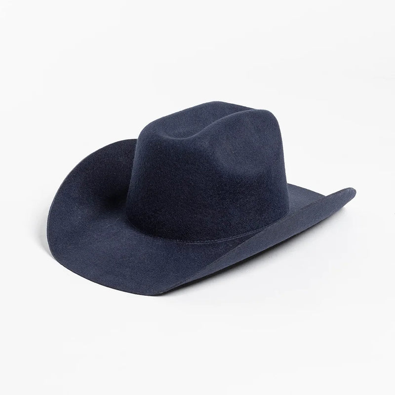 Pure Wool Cowboy Top Hat Felt Cowgirl Fedora for Autumn and Winter-Hats-Arimonz-Deep Blue-22in-Arimonz