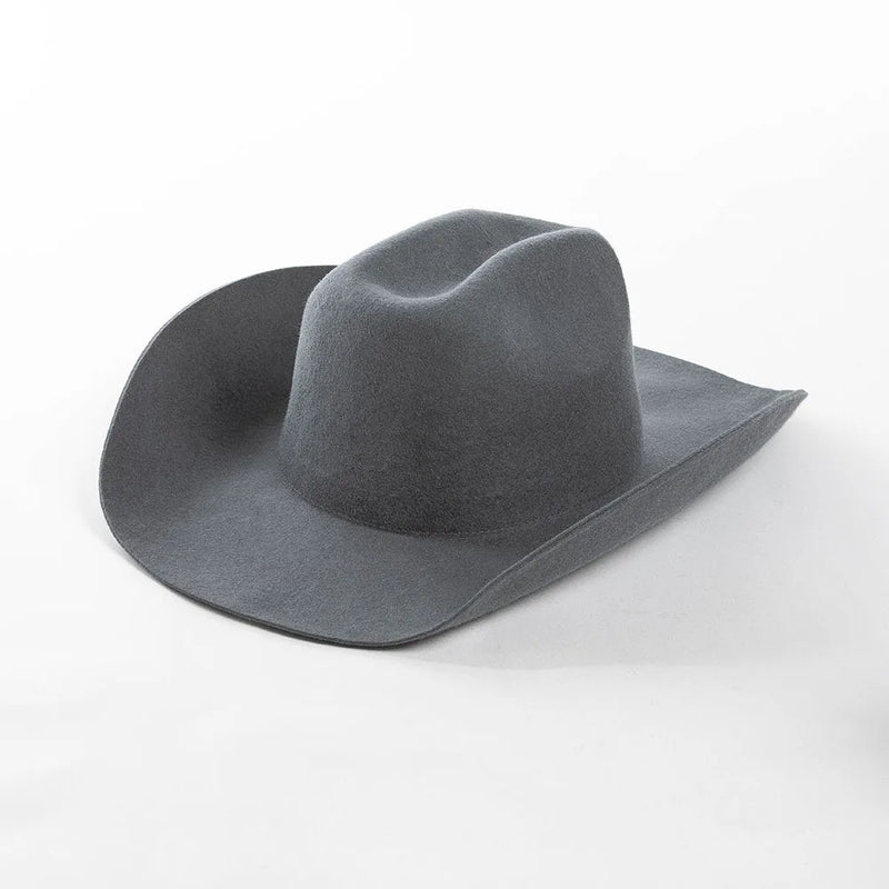 Pure Wool Cowboy Top Hat Felt Cowgirl Fedora for Autumn and Winter-Hats-Arimonz-Foggy gray-22in-Arimonz