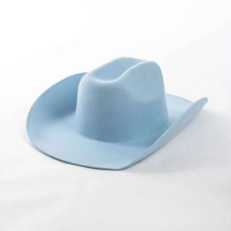 Pure Wool Cowboy Top Hat Felt Cowgirl Fedora for Autumn and Winter-Hats-Arimonz-Lake Blue-22in-Arimonz