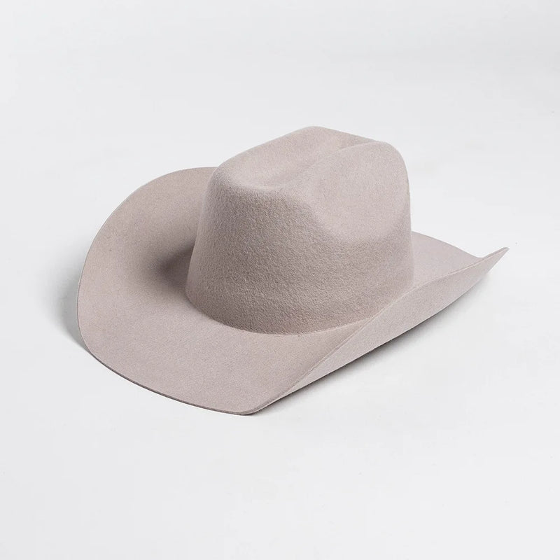 Pure Wool Cowboy Top Hat Felt Cowgirl Fedora for Autumn and Winter-Hats-Arimonz-Light Grey-22in-Arimonz