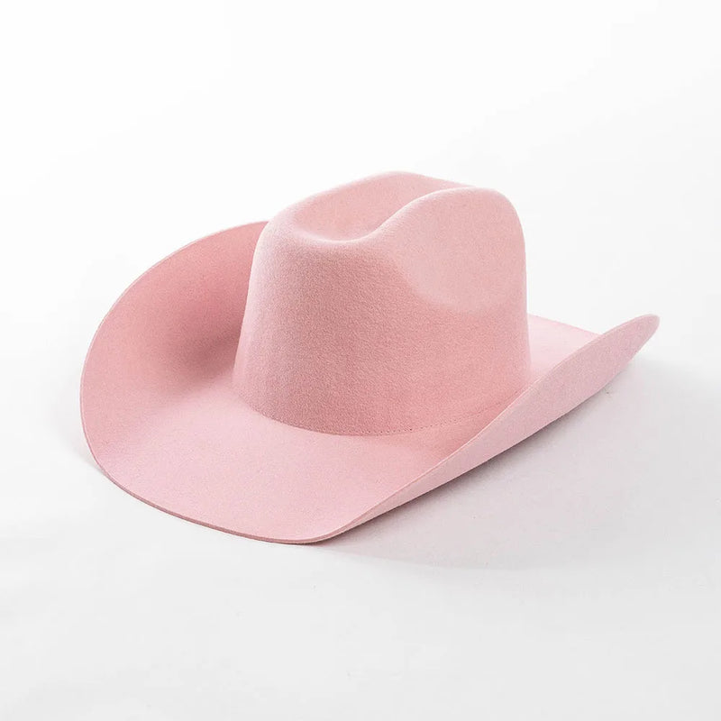 Pure Wool Cowboy Top Hat Felt Cowgirl Fedora for Autumn and Winter-Hats-Arimonz-Pink-22in-Arimonz