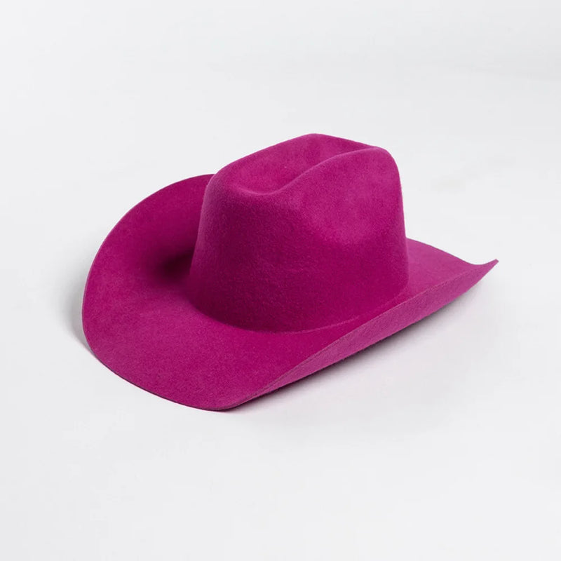 Pure Wool Cowboy Top Hat Felt Cowgirl Fedora for Autumn and Winter-Hats-Arimonz-pitaya color-22in-Arimonz