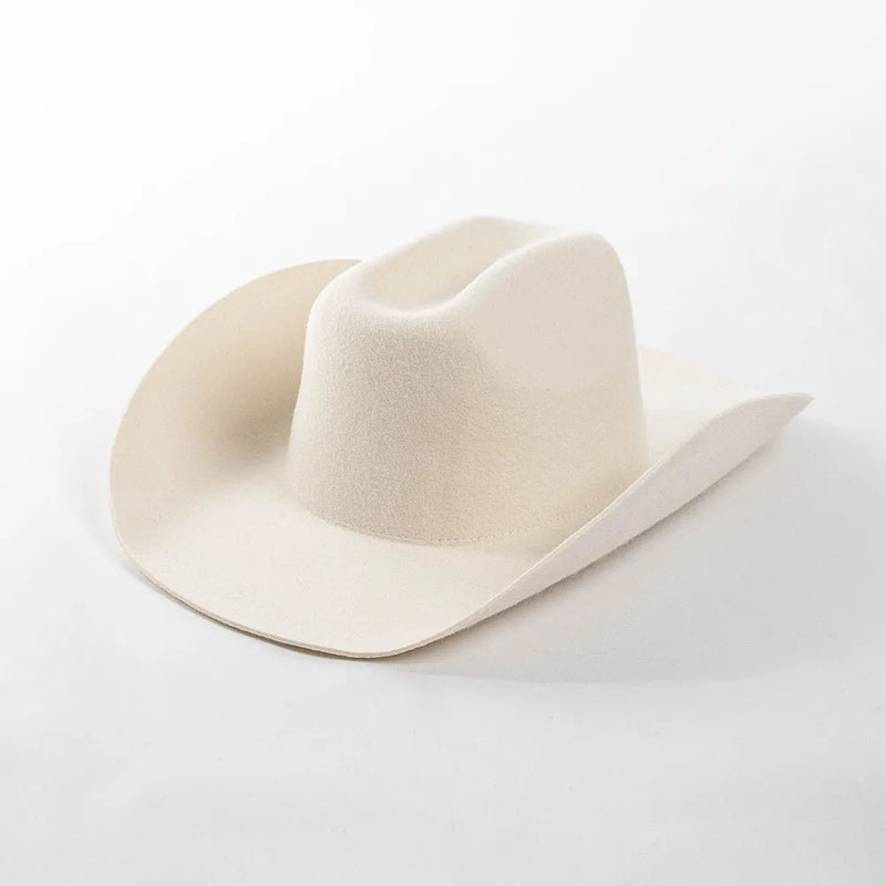 Pure Wool Cowboy Top Hat Felt Cowgirl Fedora for Autumn and Winter-Hats-Arimonz-white-22in-Arimonz
