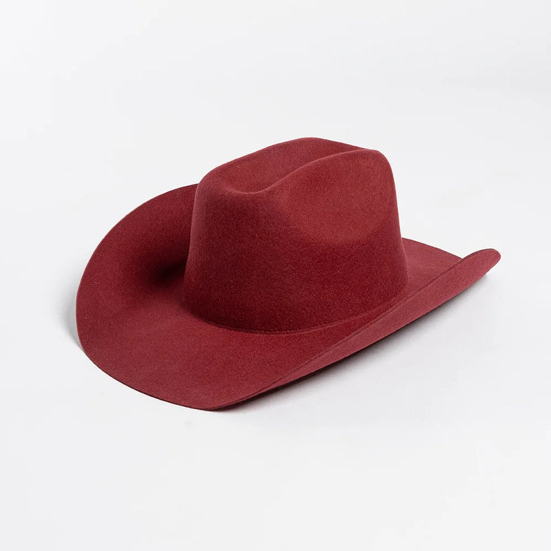 Pure Wool Cowboy Top Hat Felt Cowgirl Fedora for Autumn and Winter-Hats-Arimonz-wine red-22in-Arimonz