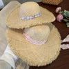 Raffia Dome Straw Hat with Ribbon Summer Travel Beach Big Eaves Hat-Summer Hats-Arimonz-Arimonz