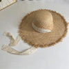 Raffia Dome Straw Hat with Ribbon Summer Travel Beach Big Eaves Hat-Summer Hats-Arimonz-Arimonz