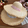 Raffia Dome Straw Hat with Ribbon Summer Travel Beach Big Eaves Hat-Summer Hats-Arimonz-Arimonz