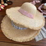 Raffia Dome Straw Hat with Ribbon Summer Travel Beach Big Eaves Hat-Summer Hats-Arimonz-Arimonz