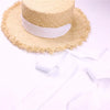 Raffia Straw Sun Summer Hat Wide Brim Boater Casual Lace Up Flat Hat-Summer Hats-Arimonz-Arimonz