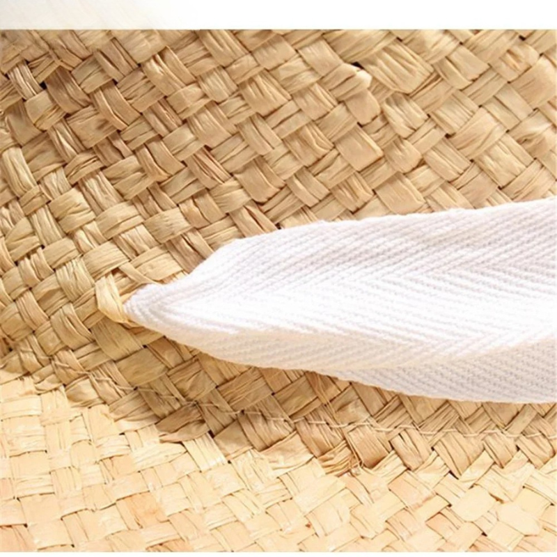 Raffia Straw Sun Summer Hat Wide Brim Boater Casual Lace Up Flat Hat-Summer Hats-Arimonz-Arimonz