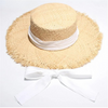 Raffia Straw Sun Summer Hat Wide Brim Boater Casual Lace Up Flat Hat-Summer Hats-Arimonz-7cm/3" Hat brim-Arimonz