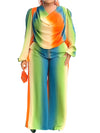 Rainbow Gradient Lantern Sleeve Top and Wide Leg Pants Two Piece Set-Wear To Work Sets-Arimonz-Arimonz