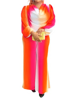Rainbow Gradient Lantern Sleeve Top and Wide Leg Pants Two Piece Set-Wear To Work Sets-Arimonz-red sets-S-Arimonz