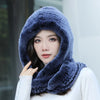 Real Knitted Rex Rabbit Fur Hat Hooded Scarf Neck Collar Hat with Scarf-Winter Hats-Arimonz-Arimonz
