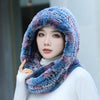 Real Knitted Rex Rabbit Fur Hat Hooded Scarf Neck Collar Hat with Scarf-Winter Hats-Arimonz-Arimonz