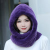 Real Knitted Rex Rabbit Fur Hat Hooded Scarf Neck Collar Hat with Scarf-Winter Hats-Arimonz-Arimonz