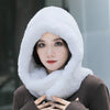 Real Knitted Rex Rabbit Fur Hat Hooded Scarf Neck Collar Hat with Scarf-Winter Hats-Arimonz-Arimonz