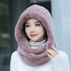 Real Knitted Rex Rabbit Fur Hat Hooded Scarf Neck Collar Hat with Scarf-Winter Hats-Arimonz-Arimonz