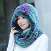 Real Knitted Rex Rabbit Fur Hat Hooded Scarf Neck Collar Hat with Scarf-Winter Hats-Arimonz-Arimonz