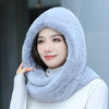 Real Knitted Rex Rabbit Fur Hat Hooded Scarf Neck Collar Hat with Scarf-Winter Hats-Arimonz-Arimonz