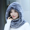 Real Knitted Rex Rabbit Fur Hat Hooded Scarf Neck Collar Hat with Scarf-Winter Hats-Arimonz-Arimonz