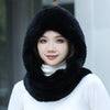 Real Knitted Rex Rabbit Fur Hat Hooded Scarf Neck Collar Hat with Scarf-Winter Hats-Arimonz-Arimonz