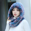 Real Knitted Rex Rabbit Fur Hat Hooded Scarf Neck Collar Hat with Scarf-Winter Hats-Arimonz-Arimonz
