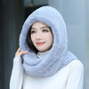 Real Knitted Rex Rabbit Fur Hat Hooded Scarf Neck Collar Hat with Scarf-Winter Hats-Arimonz-Arimonz