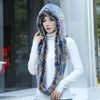 Real Knitted Rex Rabbit Fur Hat Hooded Scarf Neck Collar Hat with Scarf-Winter Hats-Arimonz-Arimonz
