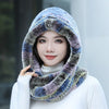 Real Knitted Rex Rabbit Fur Hat Hooded Scarf Neck Collar Hat with Scarf-Winter Hats-Arimonz-Arimonz