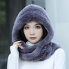 Real Knitted Rex Rabbit Fur Hat Hooded Scarf Neck Collar Hat with Scarf-Winter Hats-Arimonz-Arimonz