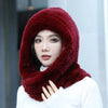 Real Knitted Rex Rabbit Fur Hat Hooded Scarf Neck Collar Hat with Scarf-Winter Hats-Arimonz-Arimonz