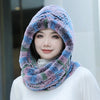 Real Knitted Rex Rabbit Fur Hat Hooded Scarf Neck Collar Hat with Scarf-Winter Hats-Arimonz-Arimonz