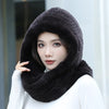 Real Knitted Rex Rabbit Fur Hat Hooded Scarf Neck Collar Hat with Scarf-Winter Hats-Arimonz-Arimonz