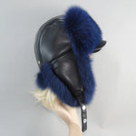 Real Leather Fox Fur Women Hat Snow Skiing Earflap Winter Outdoor Cap-Winter Hats-Arimonz-dark blue-Adjustable-Arimonz
