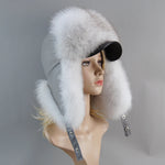 Real Leather Fox Fur Women Hat Snow Skiing Earflap Winter Outdoor Cap-Winter Hats-Arimonz-natural fox white-Adjustable-Arimonz