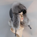 Real Leather Fox Fur Women Hat Snow Skiing Earflap Winter Outdoor Cap-Winter Hats-Arimonz-silver blue-Adjustable-Arimonz